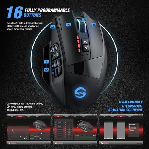 UtechSmart Venus Pro Wireless MMO Gaming Mouse - 16000 DPI RGB