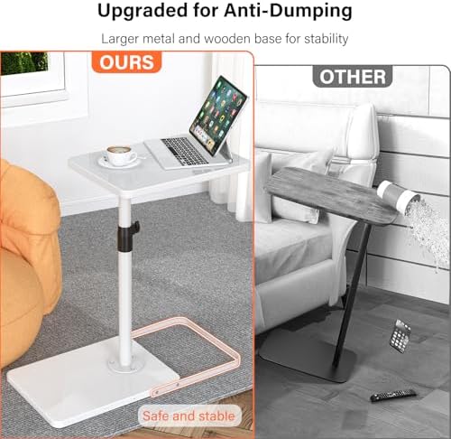 TV Tray Table for Couch - Adjustable Height & 360°Swivel Panel Design，Larger Metal and Wooden Base to Prevent Slipping，Sofa Armrest Tray Table for Eating Laptop Couch Bed Dinner or Small Space