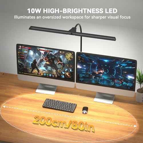 Lustaled 27″ Double Head LED Desk Lamp with Clamp for Office 10W Dimmable