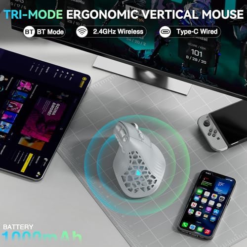 SOLAKAKA E9 PRO Ergonomic Vertical MMO Mouse with 8K Dongle, Gray-Silver