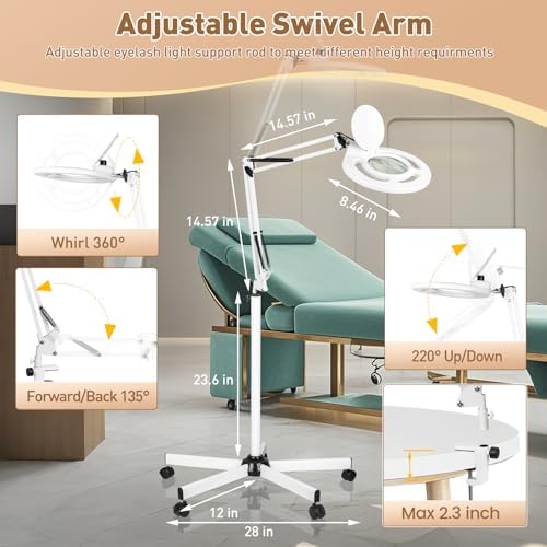 HITTI 2200 Lumens 12X Magnifier Esthetician Light, 5 Wheel Rolling Base