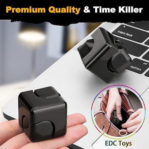 Dilabnba Fidget Spinner Toys Cube for Kids Adults, Metal Fidget Block Sensory Focus Toy Valentine Gift, Transformable Finger Stress Relief Easter Stuff EDC Desktop for Boy Girl Teens Men(Black)