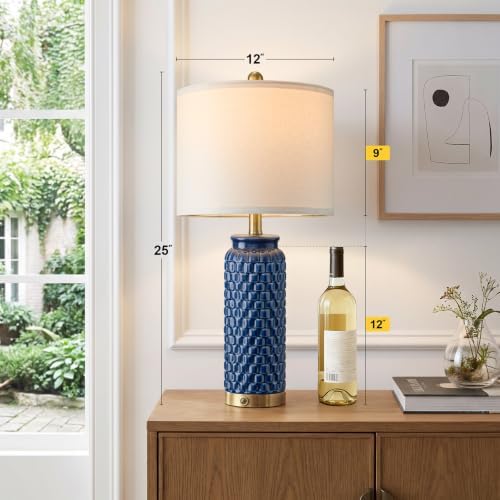 USumkky 25'' Touch Table Lamps for Nightstand Blue Ceramic -3 Way Dimmable
