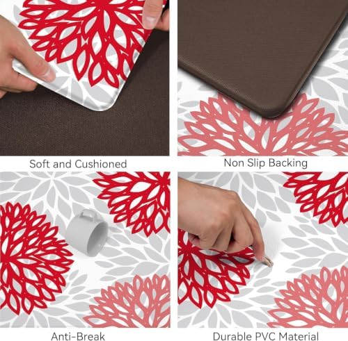 Kitchen Mats Set of 2 Cushioned Anti Fatigue Kitchen Rugs Non Slip Waterproof Runner Memory Foam Kitchen Floor Mat Comfort Standing Mat for Sink, Office, Laundry, Red