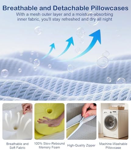 Memory Foam Pillow, 2 Heights Cervical Neck Pillow for Neck Pain Relief