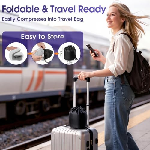 CloudBliss Neck Pillow for Sleeping, Memory Foam Travel Pillow, Light Grey