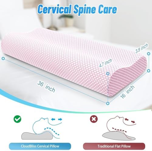 Neck Pillow for Sleeping, Ergonomic Cervical Bed Pillow, Pink King Size