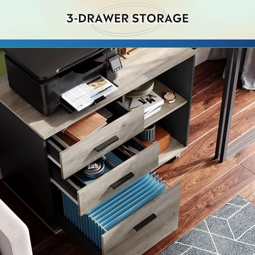 DEVAISE 3-Drawer Mobile File Cabinet, Lateral Filing Cabinet, Greige