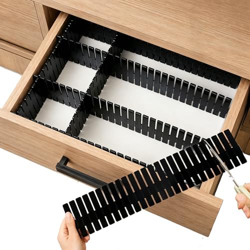 Adjustable Drawer Dividers, Cut-to-Fit DIY Organizers, Black, 8 Pack
