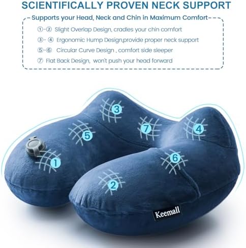 Keemall Inflatable Travel Neck Pillow for Airplane to Relieve Neck Pain