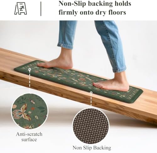 LEEVAN Anti Fatigue Kitchen Mats Non-Slip, Botanical Cushioned Kitchen Rugs