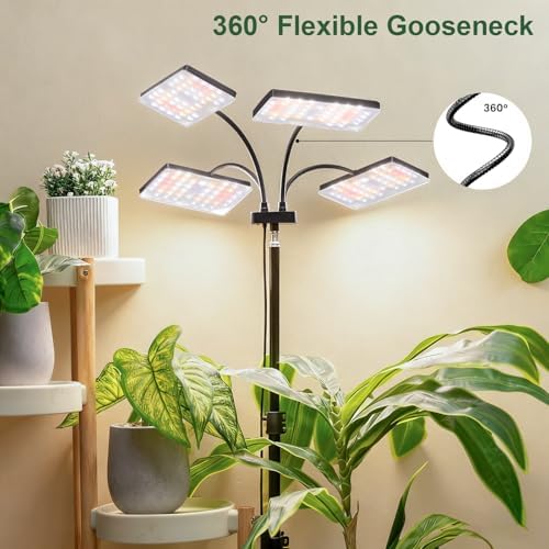 LBW Grow Light for Indoor Plants, Quad-Head Standing Plant Light, Full Spectrum, Wide Coverage, 63” Adjustable Height, Plug & Play
