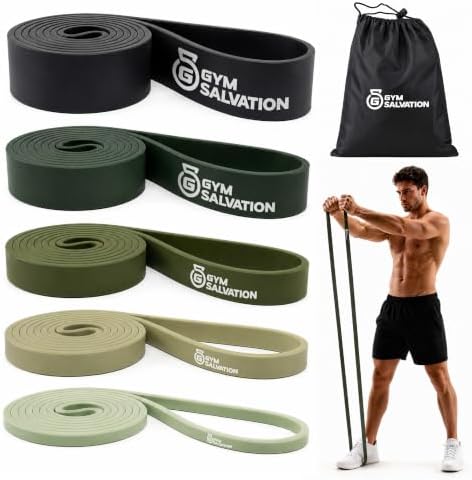 Gym Salvation 41-inch Loop Resistance Bands Set, 5 Pull Up Assist Bands for Strength Training & Working Out, Long Exercise Bands for Powerlifting, Mobility & Home Gym with Carry Bag