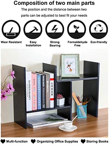 PAG-Mass Desktop Bookshelf Freestanding Wooden Countertop Bookcase Accessories Organizer Display Rack Dorm Desk Storage Shelf