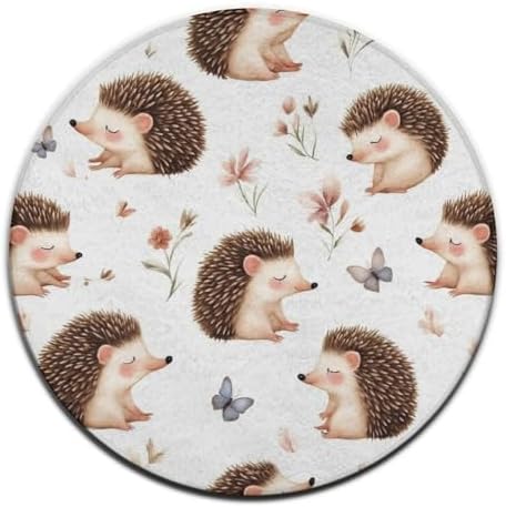 Fashion Round Area Rug Large Non Slip Carpet Unisex Home Decor Mat Cute Animal Hedgehog