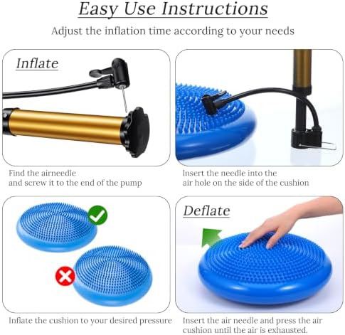 Wobble Cushion, Flexible Wiggle Seat Balance Pad for Sensory with Inflation Pump, for Adults Core Strength, Non-slip Wobble Disk for Posture Improvement & Physical Therapy