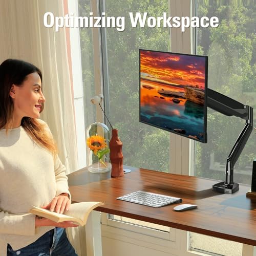 Single Monitor Mount Holds Screen up to 32", Height Adjustable Monitor Arm, Full Motion Computer Monitors Stand with Clamp/Grommet Base, VESA Mounts Fit 4.4-17.6lbs Computer, Black