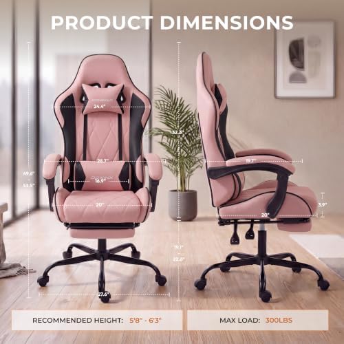 Dowinx Gaming Chair with Footrest, Ergonomic Office Chair, Pink