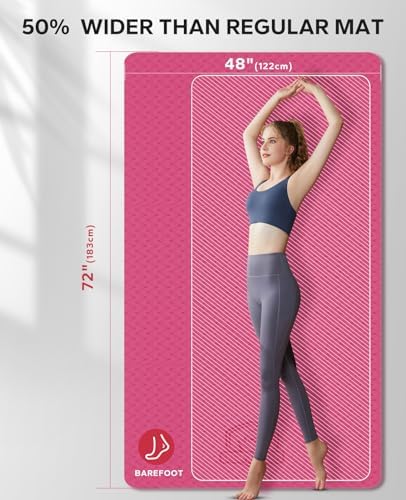 HAPBEAR Extra Large Yoga Mat - 72"x48"x6mm (1/4 inch), Non-Slip, Durable, Thick Wide Exercise Mat for Home Workouts, Yoga, Pilates, Stretching and Cardio Workouts