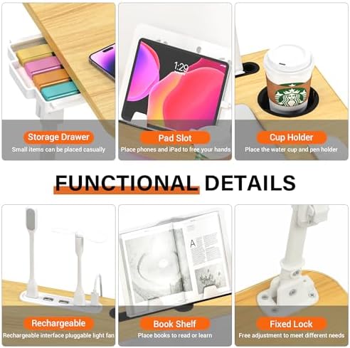 Lap Desk for Bed Adjustable Height with USB Port 23.6" x15.7" Desktop