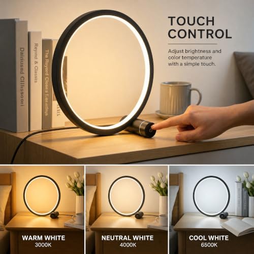 LED Touch Bedside Lamp, 3 Color Temperatures, Stepless Dimming, Black