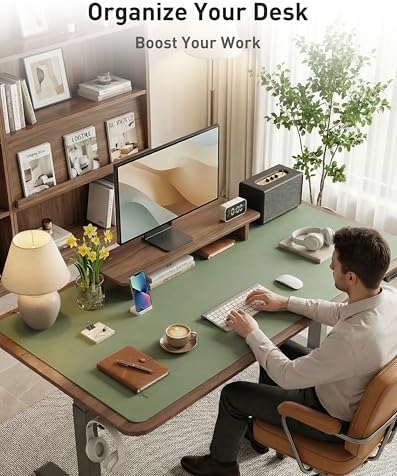 Aothia Faux Leather Desk Mat - Large Mouse Pad, Non-Slip PU Leather Blotter, Waterproof Writing Surface for Office and Home (Olive Green, 63" x 24")