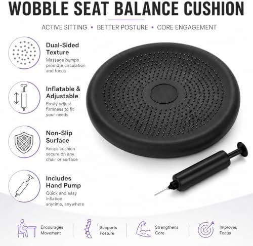 Hanstuten Wobble Seat Cushion Balance Disc - Rubber Wiggle Seat for Active Sitting, Office Desk Chair, and Core Strength Training