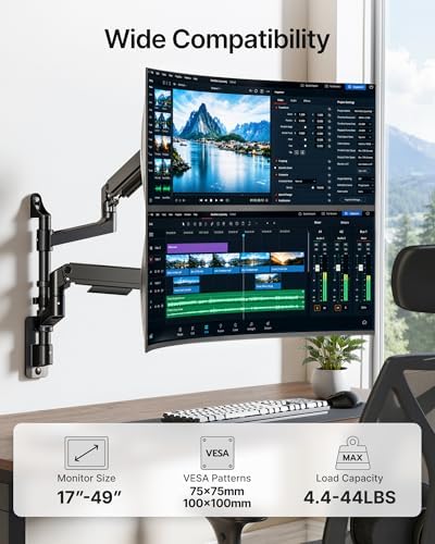Dual Wall Mount Monitor Arm for 17-49" Ultrawide Screens
