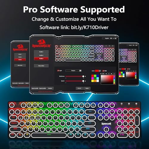 Redragon K710 Wireless Typewriter Style Mechanical Gaming Keyboard, Black