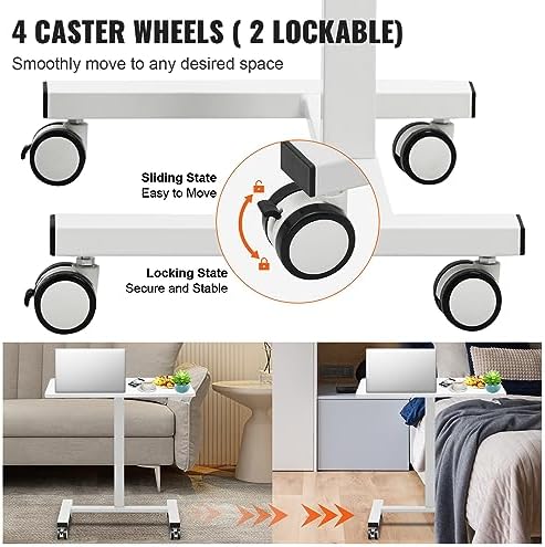 VEVOR Mobile Standing Desk, 28"-44" Gas-Spring Height Adjustable Sit-Stand Desk, 4 360° Swivel Wheels (2 Lockable) Portable Rolling Laptop Table Computer Cart for Home Office School, 40LBS Loading