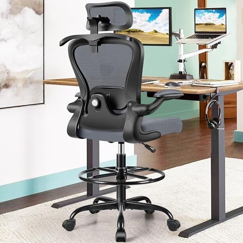 AtHope Drafting Chair, Tall Office Chair with 3D Lumbar & Head Support