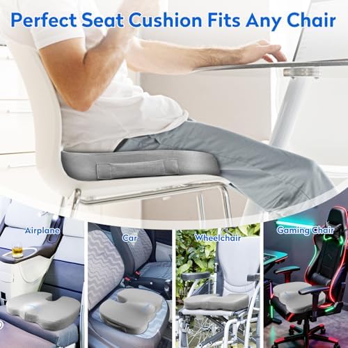 CushZone Memory Foam Seat Cushion for Office Chair & Car, Light Gray