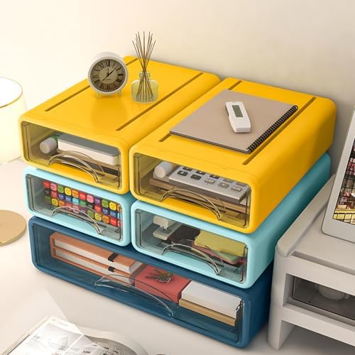 Desk Organizer with Drawers, Stackable Storage Drawers with Compartments Desktop Organization for Office Supplies, Makeup, Pencils, Tape, Erasers, Paperclips, Chargers (5pack)
