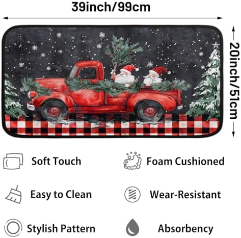 Kitchen Mats, Santa Claus Truck Kitchen Rugs, Cushioned Anti Fatigue Kitchen Mats, Non-Slip Standing Desk Mat, Absorbent Kitchen Rug for Floor, Kitchen, Office, Sink, 20"×39"