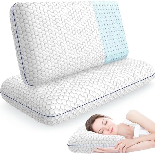 CushyOasis Memory Foam Bed Pillows for Sleeping, Set of 2, Queen Size