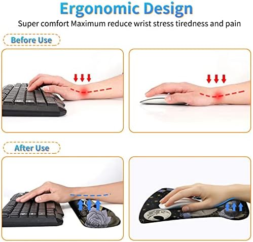 3Pcs Ergonomic Memory Foam Keyboard Wrist Rest Pad Set, Flower Elephant