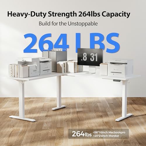 Agilestic 73 x 61 Inch L Shaped Electric Standing Desk, White