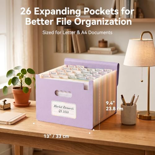ThinkTex Accordion File Organizer, 26 Pockets File Folders, Soft Violet
