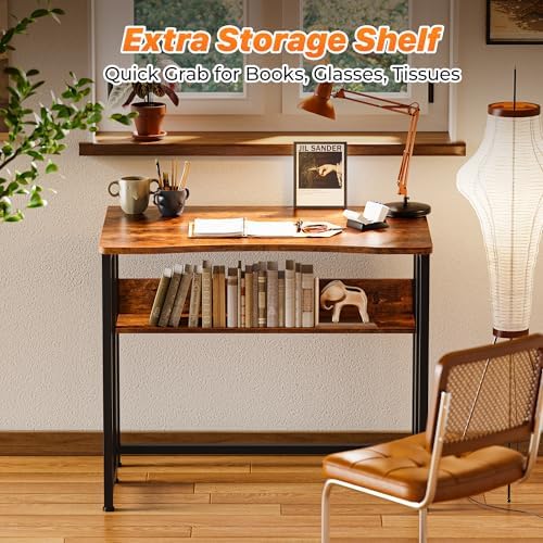 Huuger Folding Desk with Storage Shelf, 31.5 Inch Foldable Computer Table