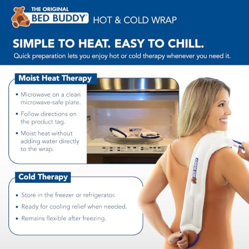Bed Buddy Hot and Cold Neck Wrap, Microwavable Heating Pad & Cold Pack for Neck, Sore Muscles - Moist Heat Therapy Wrap, White, Classic
