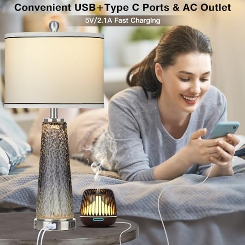 26" Coastal Table Lamps for Living Room, Modern Bedside Lamps for Bedroom