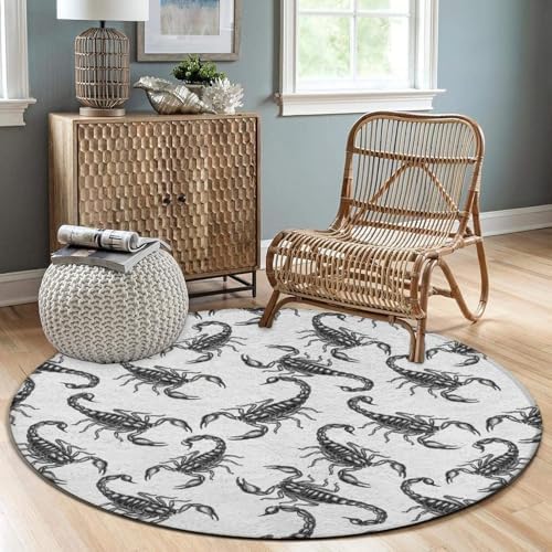 Fashion Round Area Rug Large Non Slip Carpet, Black Scorpion Unisex Home Decor Mat, 36inch