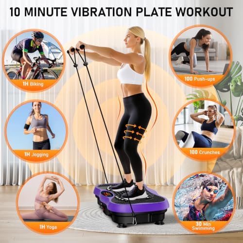 Vibration Plate Exercise Machine, 130 Levels Full Body Workout Vibrating Plate for Lymphatic Drainage Weight Loss, 450 Lbs Capacity Shake Platform with Bluetooth for Women Men