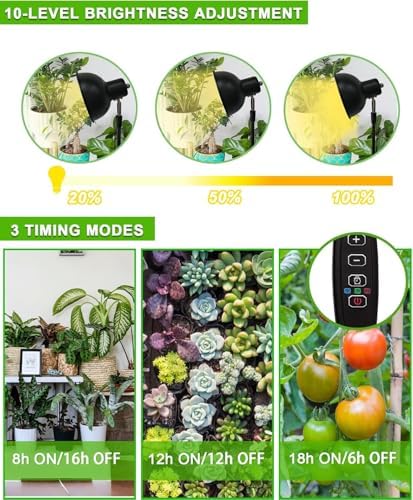 yadoker Plant Grow Light for Indoor Plant, Aluminum LED Grow Light,Elevating Plant Lamp,Height Adjustable,Automatic Timer with 8/12/18Hours,10-Level Brightness,Ideal for Large Plant Grow