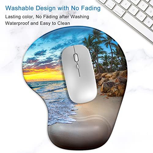 ITNRSIIET Ergonomic Mouse Pad with Gel Wrist Support Wrist Rest Smooth Surface Non-Slip PU Base Comfortable Office Supplies Pain Relief, 9.5 x 8 inches, Beach