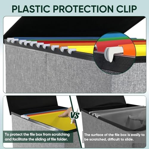 BALEINE File Organizer Box with Lid, Collapsible Hanging File Storage Box
