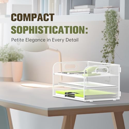 DALTACK 3 Tier Paper Organizer for Desk, Sliding Paper Trays, White