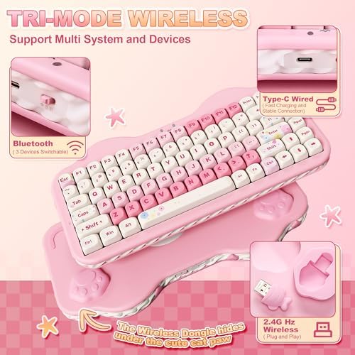 YUNZII C75 Cute 75% Wireless Mechanical Keyboard (Pink, Milk Switch)