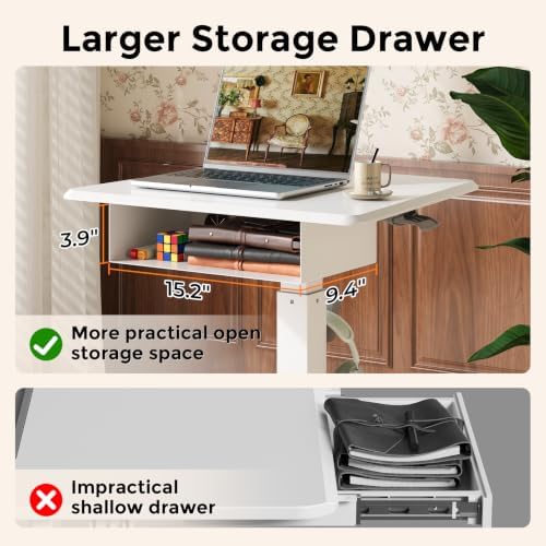 JOY worker Mobile Standing Desk with Drawer, 23.6" Small White Laptop Desk