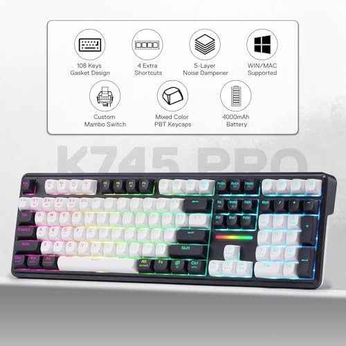 Redragon K745 PRO Wireless 108-Key Gasket RGB Gaming Keyboard, 4 Hotkeys